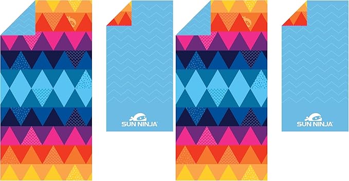 SUN NINJA Quick Dry Towel - Microfiber Beach Towel - Lightweight & Compact for Beach, Travel, Pool, Yoga, Camping - 63x32 inch XL, Large Absorbent, Sand Free Swim Towels for Adults & Kids (Pack of 2)