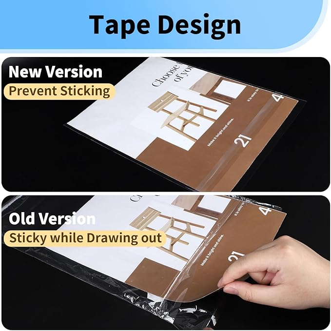 50 Pack 8x10 Photo Sleeves - Acid Free 1.57 mil (Single Side) Thick Heavy Duty Clear Plastic Bags Self Adhesive Crystal Clear Plastic Sleeves for Paper Cardstock Photo Prints 8x10