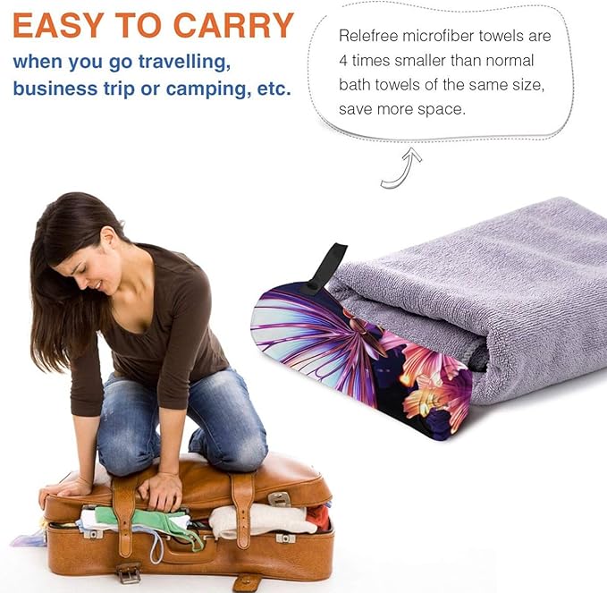Beach Towel Sand Free Quick Dry Towel Microfiber Oversized Purple Butterfly Travel Towel 31.5""X63"" Absorbent Bath Towel Compact Towel Blanket for Women Men Camping Swim Sports, White