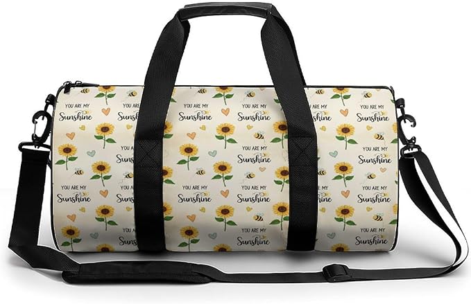 Weekender Carry on Beach Yoga Overnight Luggage Bag Gym Sports Travel Workout Bag Overnight Bags (You Are My Sunshine Bees Sunflowers Print)