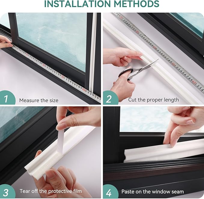 MOPMS Window Seal Strip Door Draft Stopper, Self Adhesive Weather Stripping for Window & Door Insulation, Soundproof Cuttable Door Sweep 32.8 Ft (5 Pcs x 6.56 Ft), White