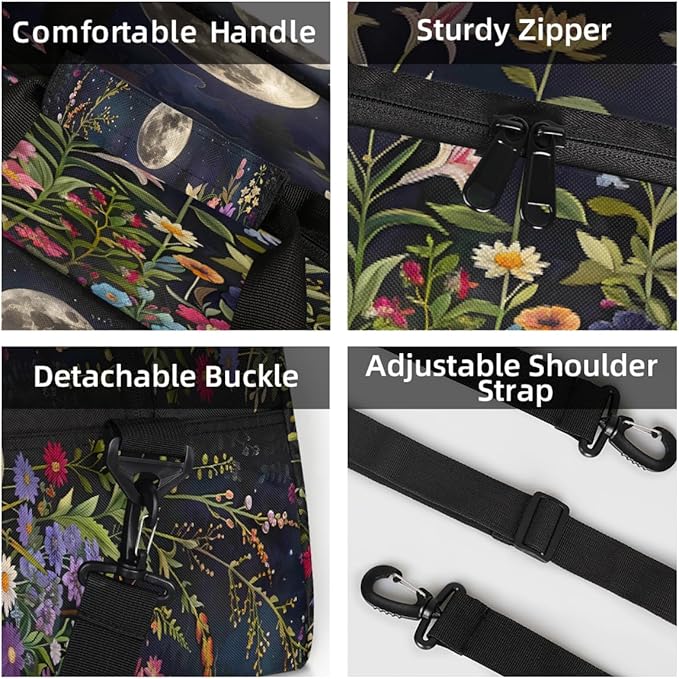 Travel Duffle Bag for travel duffle bag sports Girls Boys Kids Night View Moon Flowers Lightweight Overnight Sleepover Weekender Bags Small Dance Gym Sport Bag Teens Carry-On Size Workout Bag