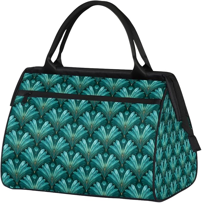 Travel Duffel Bag, Teal Blue Shells Pattern Waterproof Sports Gym Duffle Bag, Large Capacity Weekender Carry On Overnight Bags for Women Men