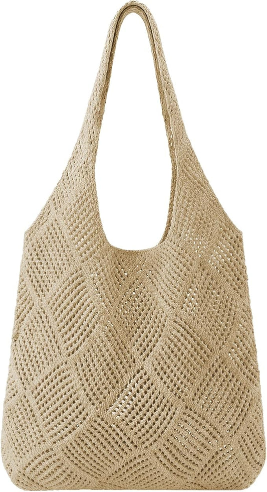 SUOSDEY Crochet Mesh Beach Tote Bag, Knit Summer Vacation Aesthetic Boho Tote Bag for Women