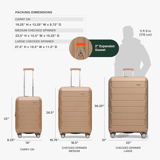 Traveler's Choice Pagosa Hardshell Expandable Luggage with Spinner Wheels, Latte Beige, 3-Piece Set (22/26/30)