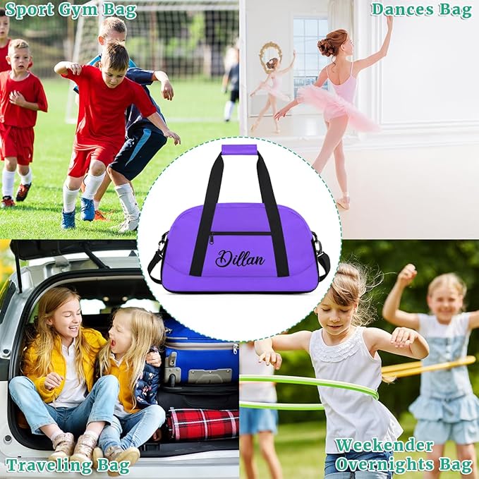 Custom Name Gym Duffel for Kids,Personalized Sports Bag Lightweight Gym Bags for Boys & Girls,Fitness Travel Weekender for Travel, Workout Purple