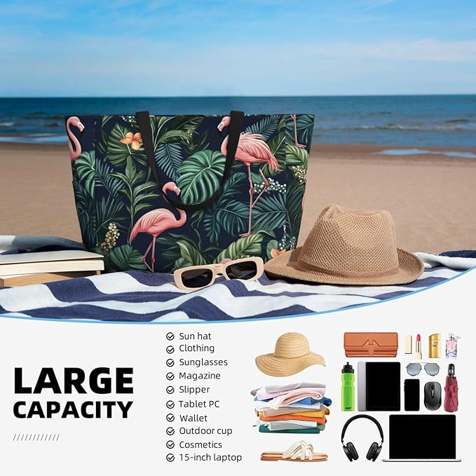 Beach Tote Bag for Women Beach Bag Waterproof and Sandproof Tote Bag with Wet Bag Large Travel Bag for Weekend Travel
