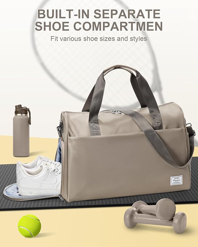 Travel Duffel Bags for Women Mens, Weekender Bag with Shoe Compartment Carry on Overnight Bag with Laptop Compartment Personal Item Travel Bag Gym Bag Hospital Bag Khaki