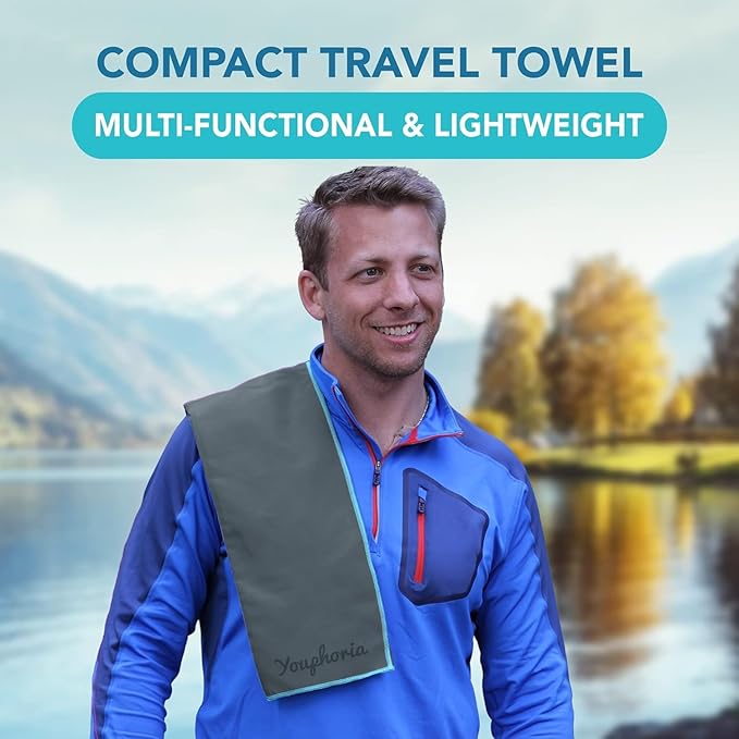 Youphoria Microfiber Travel Towel Fast Drying Lightweight - Quick Dry Towel for Camping, Beach, Backpacking, Hiking & Sport