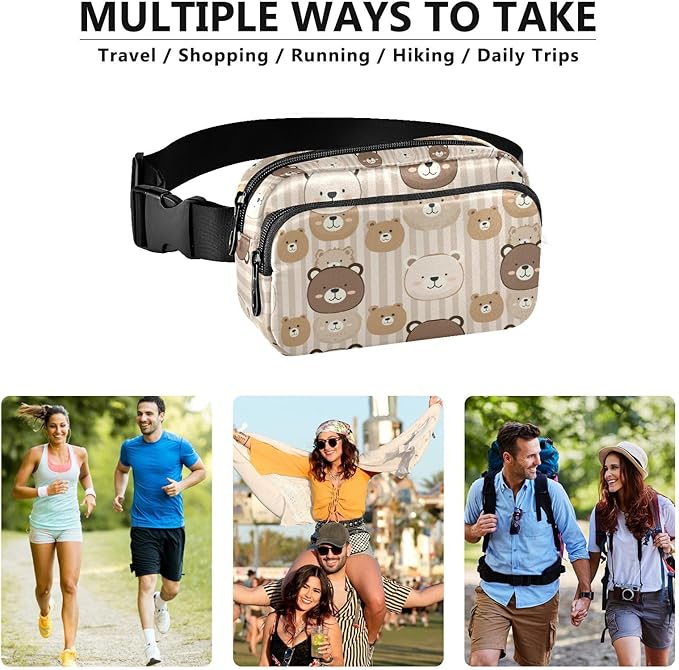Kawaii Bear Stripe Fanny Pack for Women Men Water Resistant Fashion Waist Packs with Adjustable Strap Belt Bag for Travel Workout Jogging Hiking 21219062