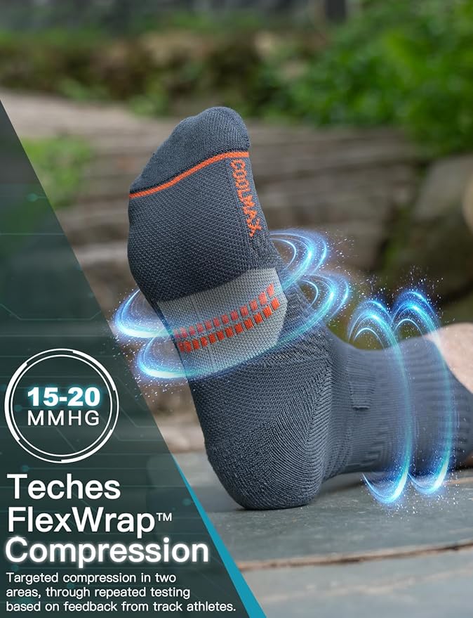 Compression Running Socks, Bamboo Viscose Coolmax Moisture-Wicking Anti-Blister Athletic Hiking Workout Gym Padded