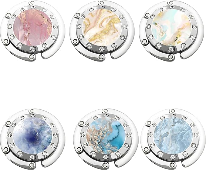 6 PCS Foldable Purse Hook, Women's Handbag Hangers Folding Decor Table Hook, Women's Handbag Hanger Holder(Marble)
