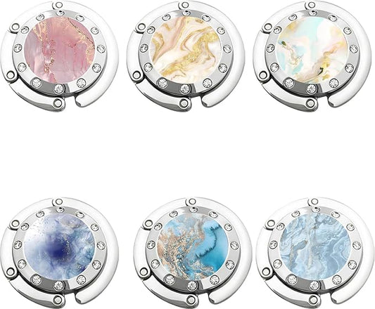 6 PCS Foldable Purse Hook, Women's Handbag Hangers Folding Decor Table Hook, Women's Handbag Hanger Holder(Marble)