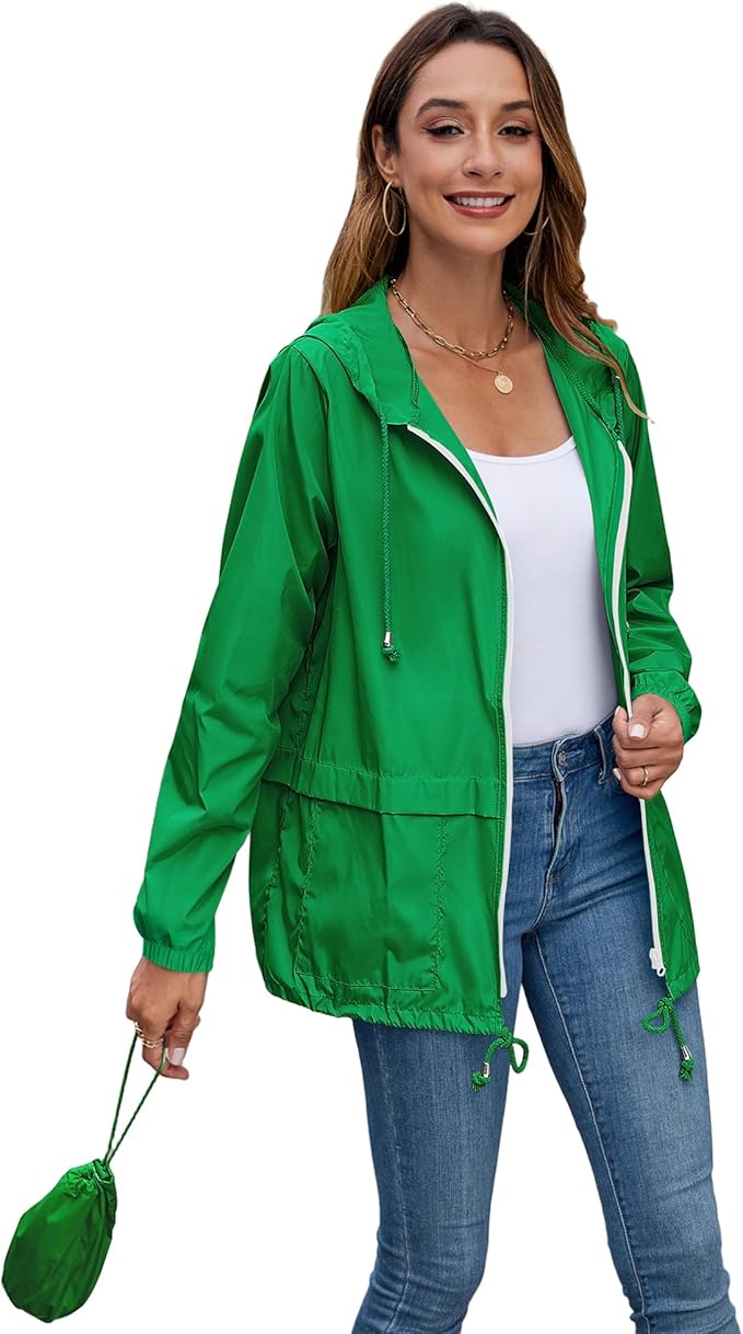 Hount Women's Lightweight Hooded Raincoat Waterproof Packable Active Outdoor Rain Jacket (S-3XL)