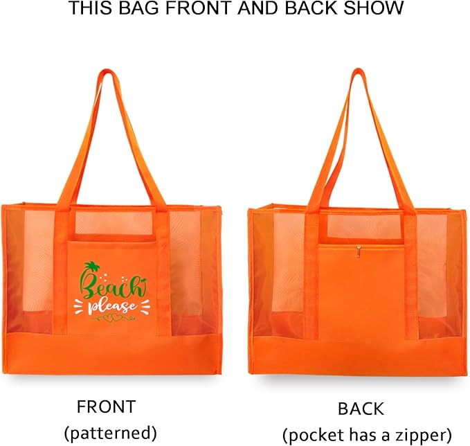 Reusable Large Beach Bags With 2 Pockets & Zipper, Lightweight Beach Tote for Poolside, Trip/swim