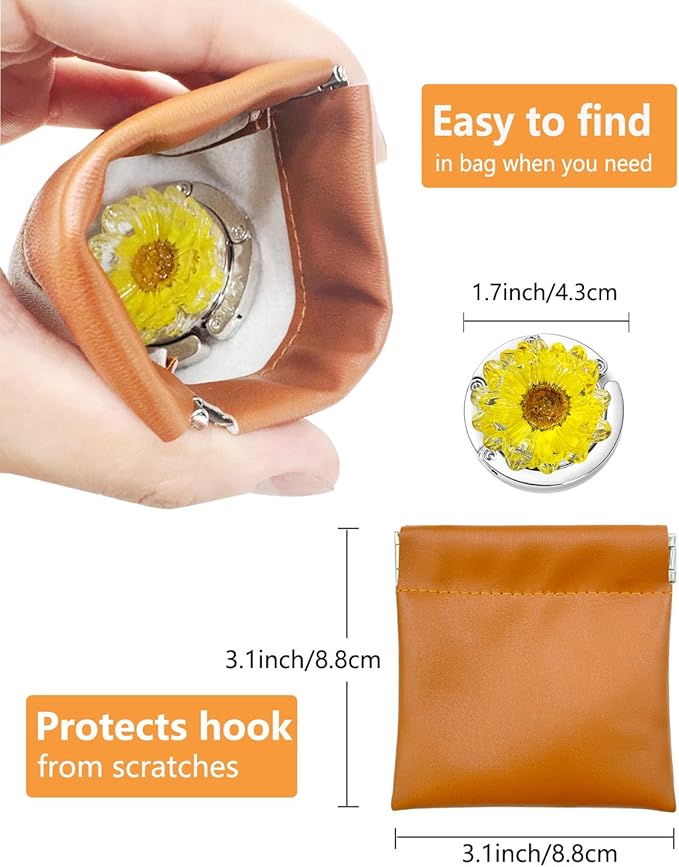 3 Pack Sunflower Foldable Handbag Hanger Holder, Flower Multi-Purpose Folding Hook, Folding Hooks for Womens Bag Purse Table Hook