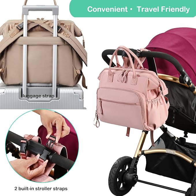 Large Diaper Bag Tote, 14 Pockets Stylish Baby Bag with Stroller Clips and 3 Insulated Pockets, Baby Shower Essentials