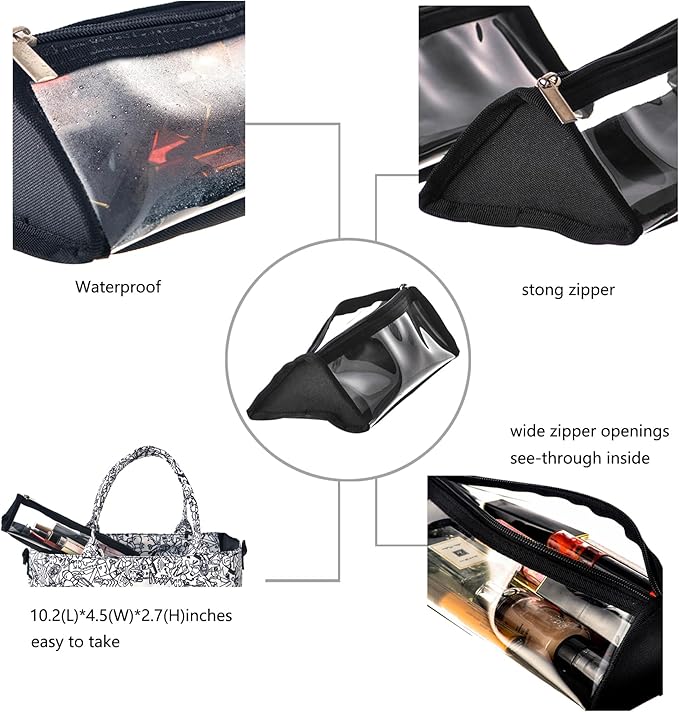 TSA Approved Toiletry Bag Carry On Travel See-through Black Foldable Baby Toy Travel Bag Brush Packing Organizer 3-1-1 Liquids Travel Package For Airport-4 pcs