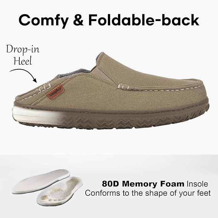 LongBay Men's Moccasin Slippers Comfy Warm Memory Foam House Shoes Winter for Indoor Outdoor
