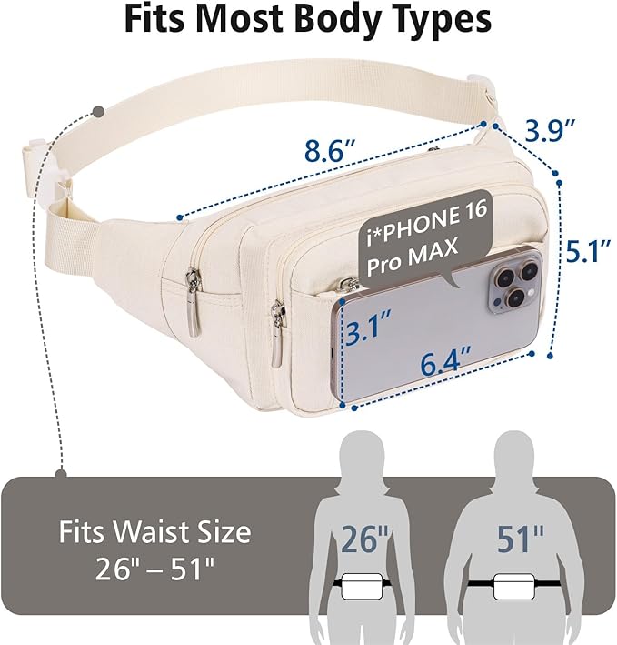 Packism Fanny Packs for Women Men - 6 Pockets Large Crossbody Waist Bag with Adjustable Strap Belt Bag for Travel Running Hiking