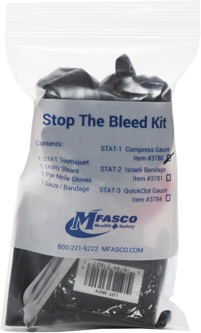 MFASCO Stop The Bleed Kit - Bleeding Control with STAT Tourniquet and Compress Gauze, Trauma Pack - Ideal for Gunshot Wounds, Active Shooter Situations - Med Kit Trauma Kit, Blood Control First Aid