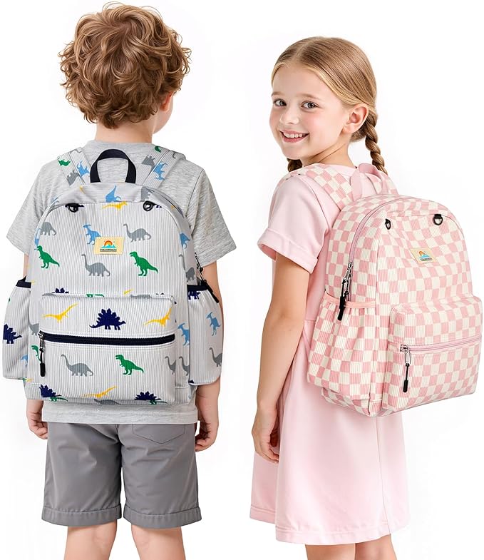 STEAMEDBUN Corduroy Kids Backpack for Boys and Girls 5-8: Boys Backpack for Elementary Kindergarten - 15 inch Cute Backpacks for Kids - Car
