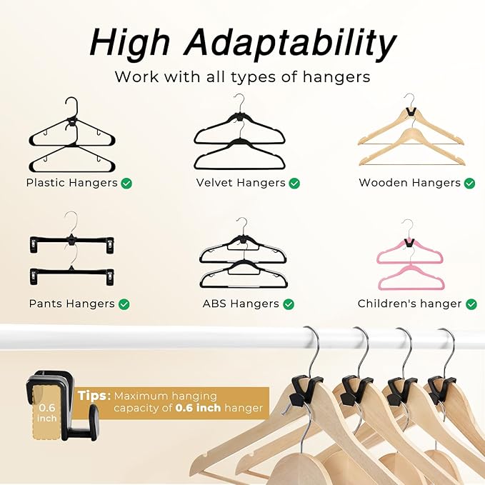 HOUSE DAY Space Saving Hanger Hooks 20 Pack, Black Clothes Hanger Connector Hooks, Heavy Duty Hangers Hook Space Saver, Sturdy Hangers Connector Hook, Premium Cascading Space Saver for Closet