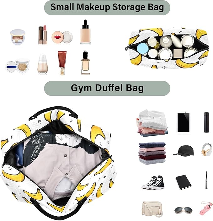 Travel Duffle Bag, Cartoon Banana Pattern Gym Bag with Storage Bag Weekender Overnight Bag for Men Women Trip Sports Yoga