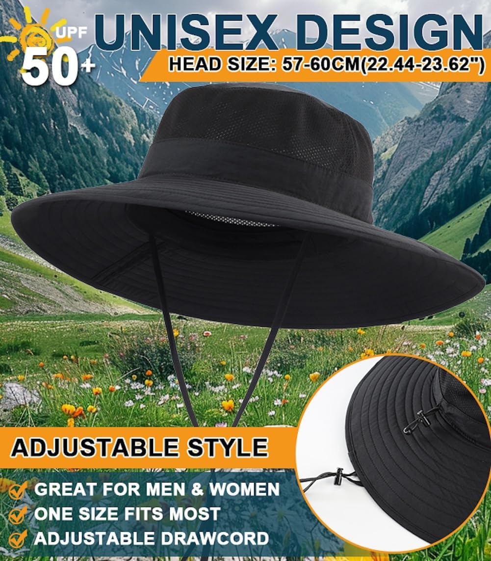 Home Prefer UPF50+ Mens Sun Hat Wide Brim Fishing Hat Foldable Large Brim UV Protection Sun Hat for Men Women Beach Gardening