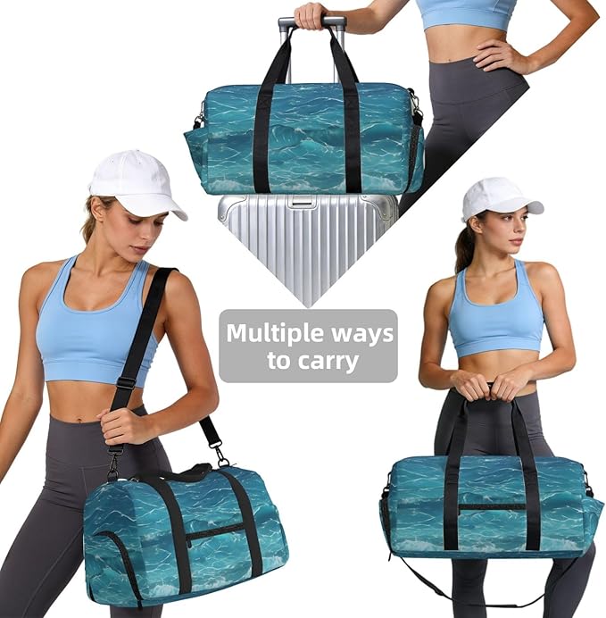 The deep blue sea Print Gym Bag with Shoe Compartment for Women Men, 17.7in Sports Duffle Weekender Tote, Overnight Travel Duffel Bag Carry On