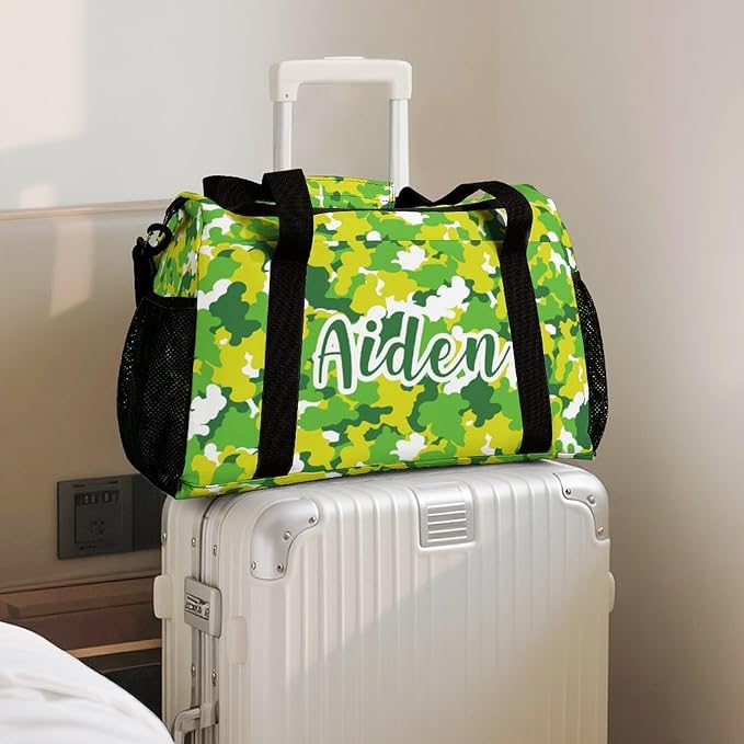 Custom Handheld Crossbody Travel Bag Camouflage Green Yellow Camo Lightweight Gym Bags Duffel Bag with Name Adjustable Shoulder Strap Backpacks