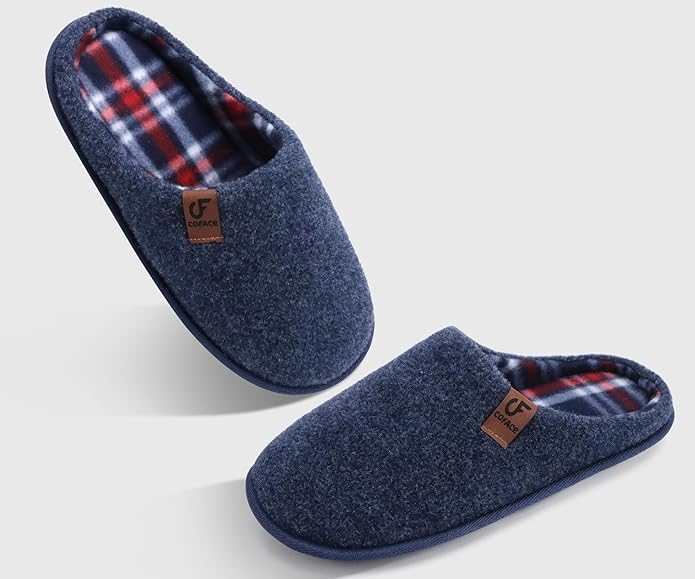COFACE Unisex Mens Womens Cozy Memory Foam Scuff Slippers Casual Slip On Warm House Shoes Indoor/Outdoor Felt Sandal Slippers Size 4-15