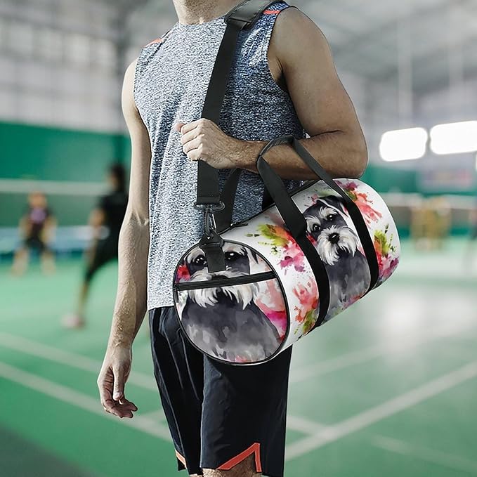 Sports Gym Bag for Women Men Travel Duffel Bag Tote Weekender Bag Schnauzer Carry on Overnight Bag for Travel Swimming Fitness Workout Sports Duffle Bag