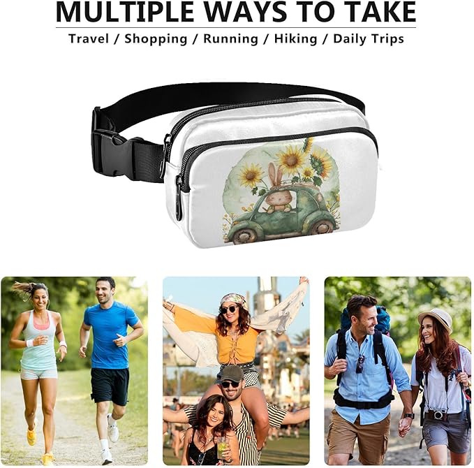 Bunny Driving A Car with Sunflowers Fanny Pack for Women Men Water Resistant Fashion Waist Packs with Adjustable Strap Belt Bag for Travel Workout Jogging Hiking 21218886