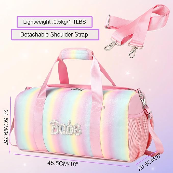Ballet Dance Bag for Girls Shiny Rainbow Glitter Sports Duffle Bags for Girls Weekender Travel Bag with Waterproof Dry Wet Separated Compartment