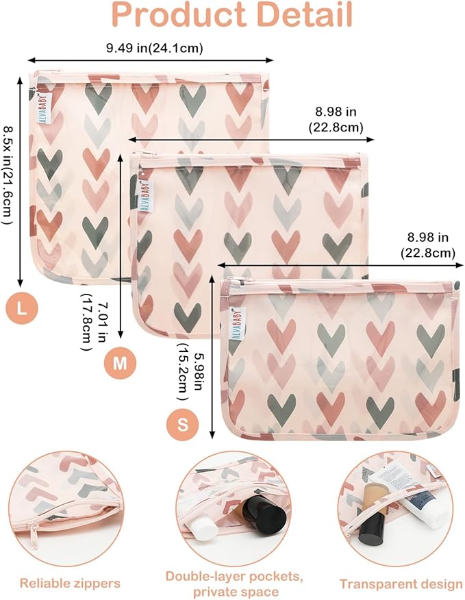 ALVA Diaper Bag Pouches | 3pcs Mess-Proof Travel Toiletry | TSA Approved Toiletry Bag | Cosmetic Makeup Bag Diaper Organizer for Baby and Mom Essentials