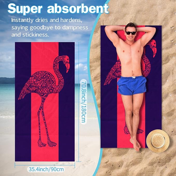 Flamingo Beach Towel - 35x70 Inch Fast Dry Microfiber Towel, Lightweight & Versatile for Beach, Pool, Yoga, Travel, Ideal as Beach Blanket & Vacation Essential