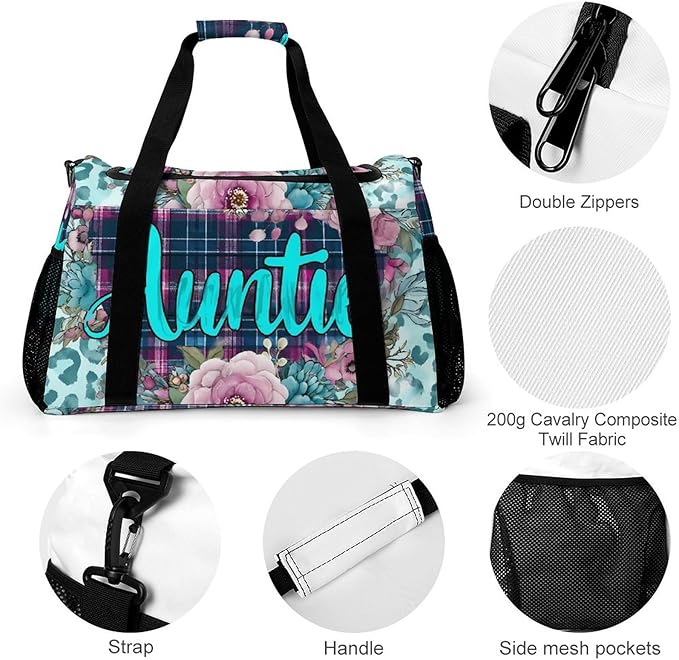 Western Auntie Heart Duffle Bag Gym Bag for Workout Travel Tote with Detachable Straps