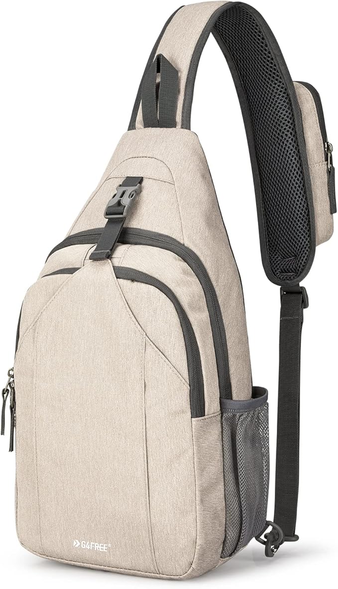 G4Free Sling Bag RFID Blocking Sling Backpack Crossbody Chest Bag Daypack for Hiking Travel(Ivory)