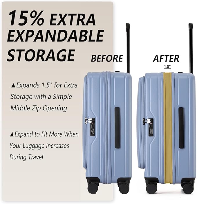 26 Inch Top Opening Expandable Checked Travel Luggage with Spinner Wheels,All PC Hard Shell Hardside Lightweight Medium Suitcase with TSA Approved Cup Holder for Business Trips Woman Men,Blue