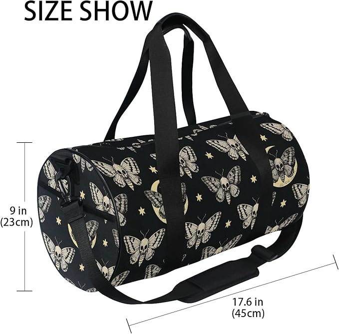 MNSRUU Sports Duffel Bags, Gothic Moth Star Athletic Gym Bag Overnight Workout Travel Tote Luggage for Men Women Yoga