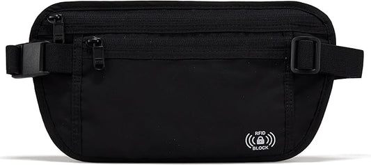 Pander RFID Blocking Travel Money Belt – Hidden Waist Pouch for Passport, Cash, Cards, Slim Belt Bag for Men and Women,
