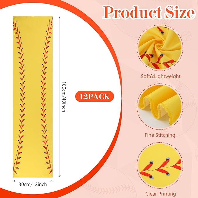 24 Pcs Sport Gifts, Includes 12 Pcs Cooling Towels 40"x12" Workout Towels, 12 Portable Fan Mini Handheld Fan for Team Gift Sport Party Favors, Battery Not Include(Yellow,Softball)