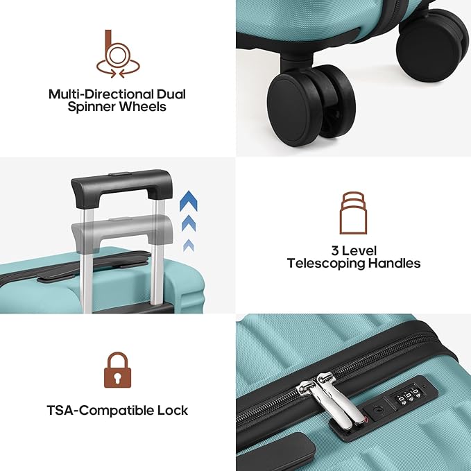 3 Piece Luggage Set 20 Inch Carry On Suitcase with Spinner Wheels, PC Hard Shell TSA Lock, Expandable & Fully Lined Interior, Airline Approved
