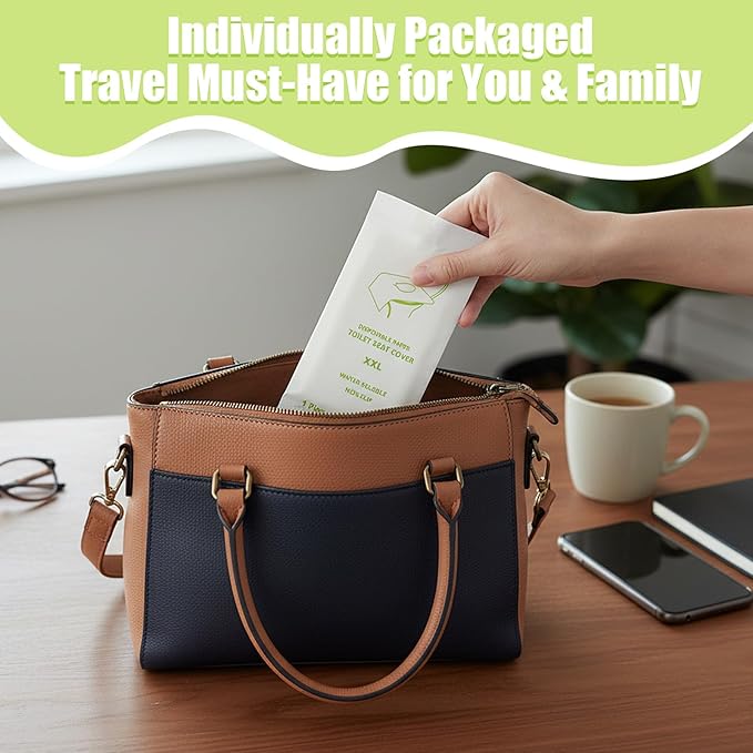 30Pcs Disposable Toilet Seat Cover, Individually Wrapped XXL Travel Toilet Seat Covers, Faster Use-Sticker Free｜Flushable｜Full Coverage Paper Liners Toilets Covers for Public Restroom/Airplane