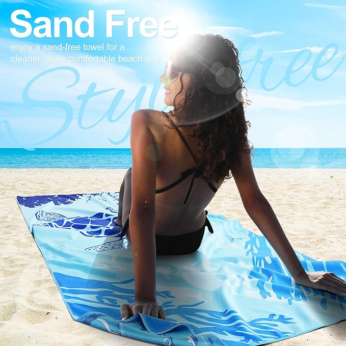 4 Packs Lightweight Thin Microfiber Beach Towel Oversized Quick Dry Compact Sandproof Clearance Towels Sand Free Camping Swimming Easy Pack Travel Adults Starfish Small Fish Sea Turtles Conches