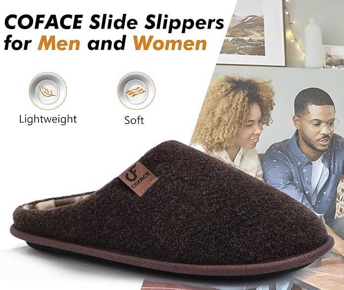 COFACE Unisex Mens Womens Cozy Memory Foam Scuff Slippers Casual Slip On Warm House Shoes Indoor/Outdoor Felt Sandal Slippers Size 4-15