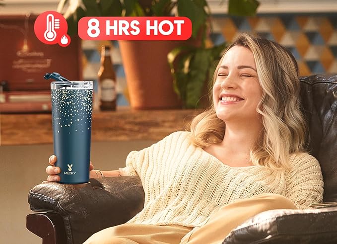 Meoky 24 oz Travel Coffee Mug with Leak-proof Lid, Stainless Steel Insulated Coffee Tumbler, Keeps Hot for 8 Hours or Cold for 24 Hours, Fits in Car Cup Holder (Midnight Galaxy)