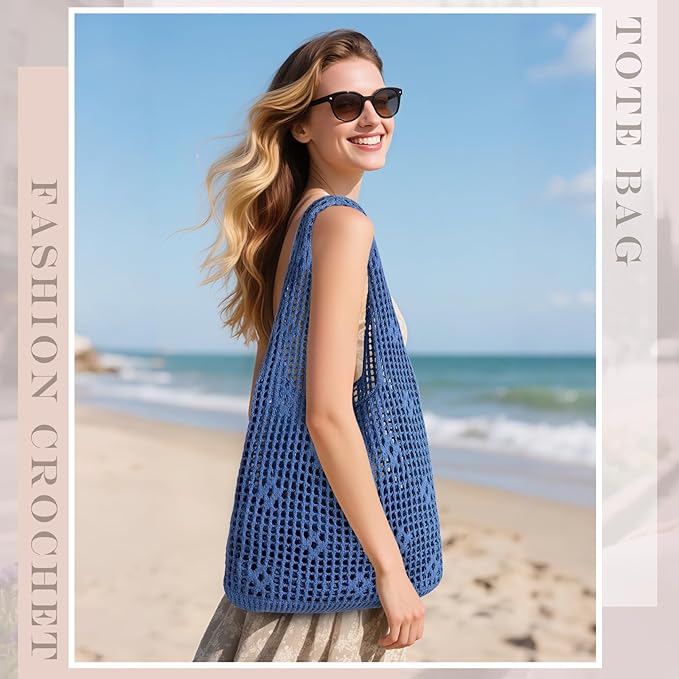Sightor Crochet Tote Bag, Mesh Beach Bag Knit Summer Hobo Bag Vacation Boho Tote Bag for Women