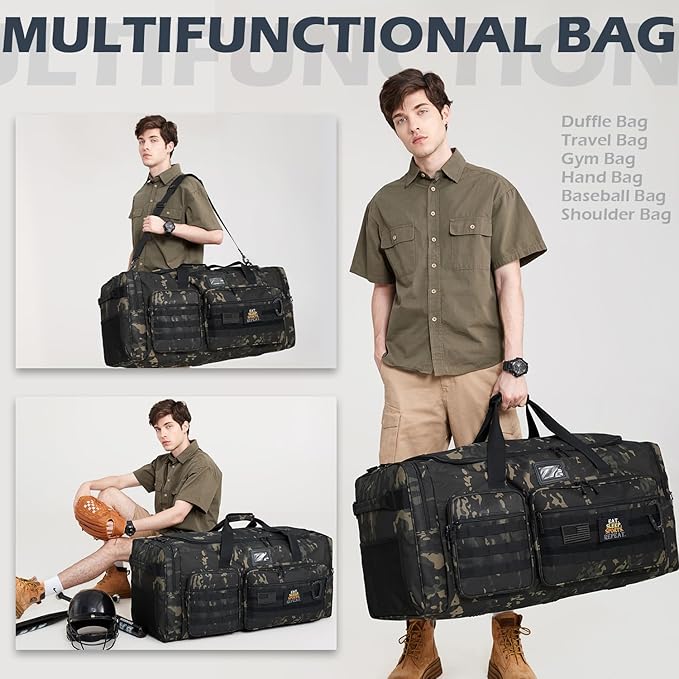 135L Large Duffle Bag, Heavy Duty Duffle Bag for Travel, Extra Large Sports Gym Equipment Bag for Soccer Baseball Basketball Hockey Football, Black CM